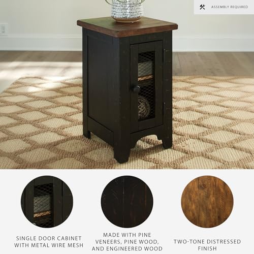 Signature Design by Ashley Valebeck Rustic Farmhouse Chair Side End Table with Cabinet Door, Distressed Black - color: Black