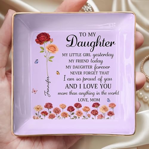 To My Daughter Ring Dish, Custom Full-Print Jewelry Dish, Personalized Mothers Day Birthday Gifts For Daughters, Daughter-In-Law, Birth Month Flower Jewelry Dish, Ring Holder - color: Style 6