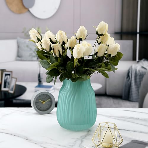 Modern Ribbed Glass Vase 8in Frosted Green Elegant Decorative Vases for Home Flowers Bouquet Arrangements, Centerpieces, Dinner Table,Office Decor - color: Frosted Green, size: H-8.0IN
