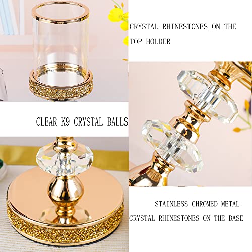 Candle Holder, Pillar Candle Holders, Crystal Candlesticks Holder for Wedding, Parties, Events, Chirstmas,Home Decor, Table Centerpieces CH028D (M) - size: Gold ( M )