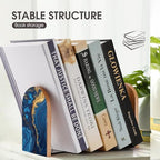 Heavy Duty Book Shelf Holder for Books, Book Ends with Non-Slip Mats, Portable Luxury Marble Texture Gold and Blue Bookends Easy to Install - color: Picture(458)