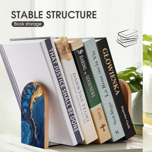 Heavy Duty Book Shelf Holder for Books, Book Ends with Non-Slip Mats, Portable Luxury Marble Texture Gold and Blue Bookends Easy to Install - color: Picture(458)
