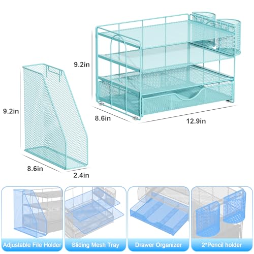 gianotter Desk Organizers and Accessories with File Holder, 4-Tier Desk Accessories & Workspace Organizers with Drawer and 2 Pen Holder, Paper Organizer for Office Supplies (Blue) - color: Blue