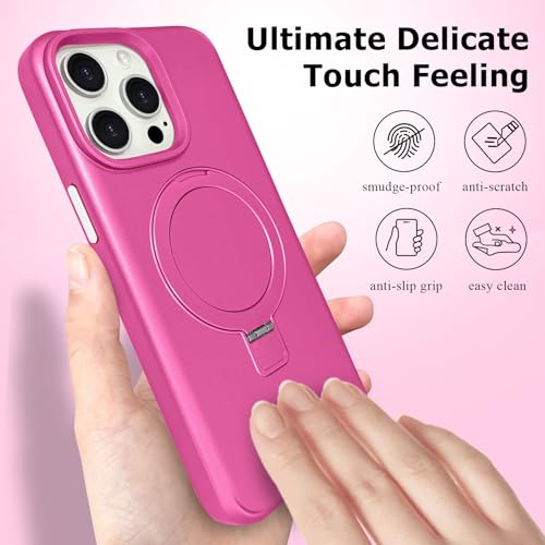 ankofave for iPhone 15 Pro Max Case with Magnetic Invisible Stand, Matte Luxury Metallic Luster, 3.0 mm Thick Protection Hard PC Scratch-Resistant Phone Case for iPhone 15 Pro Max 6.7", Rose Red - color: Rose Red, size: iPhone 15 Pro Max