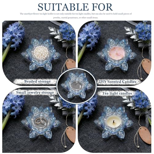 Crystal Flower Jewelry Tray, Luxury Transparent Decorative Trinket Dish for Rings, Earrings, Necklaces, Keys for Vanity Dresser Nightstand, Elegant Gift for Women Mother's Day (1, 4.4"(w) - Blue) - size: 4.4"(w) - Blue