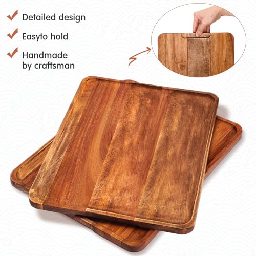 Roowest 5 Pack Solid Acacia Wood Serving Trays for Laser Engraving Rectangular Wooden Board for Food Appetizer Serving Tray Plates for Vegetables Fruit Cheese Housewarming Gifts(13 x 9 Inch) - size: 13 x 9 Inch