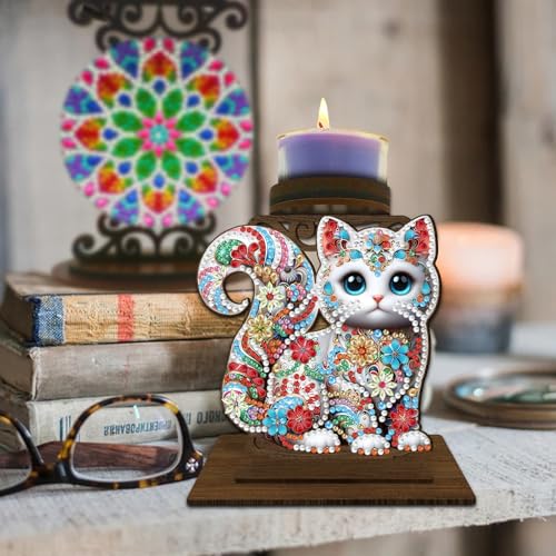 BAYUNOE 2Pcs DIY Candlestick Holders Wooden Desktop Diamond Art Painting Candle Holder Double-Sided Diamond Vintage Modern Decorative for Table Mantel Wedding Dinning Party-05 - color: 2pcs-05