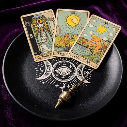 5.5inch Altar Ritual Plate Dish Stainless Steel Flat Bowl Round Metal Jewelry Tray Astrology Tarot Plate Ring Trinket Holder for Smudging Decoration Trays (Triple Moon Black) - color: Triple Moon Black
