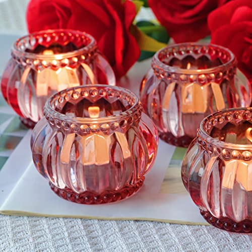 Woho Rose Gold Tealight Candle Holder Set of 6 for Valentines Day Decor, Glass Tea Lights Candle Holder for Wedding Party, Votive Candle Holders for Table Centerpiece - color: Rose Gold