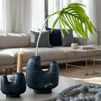 Bloomingville Marble Organic Shaped Footed Vase, Black - size: 7"L x 8"H