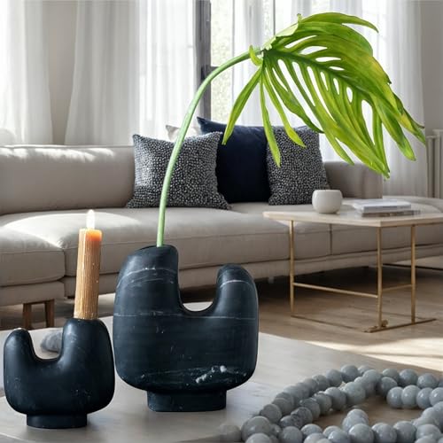 Bloomingville Marble Organic Shaped Footed Vase, Black - size: 7"L x 8"H