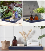 SXNOWS Coffee Table Tray - Large Ottoman Tray for Living Room - Wood Serving Tray with 2 Sets of Handles - Wooden Trays for Coffee Tables, 4 Round Coasters Included, Deep Blue - color: Navy Blue