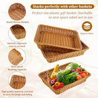 6 Pack Woven Serving Baskets 15.8 Inch Wicker Bread Baskets Rectangle Rattan Storage Display Trays Tabletop Food Serving Basket for Bread Food Vegetables Fruit