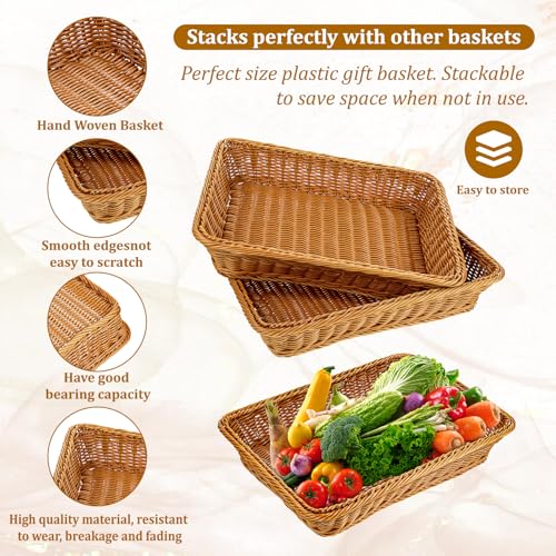 6 Pack Woven Serving Baskets 15.8 Inch Wicker Bread Baskets Rectangle Rattan Storage Display Trays Tabletop Food Serving Basket for Bread Food Vegetables Fruit