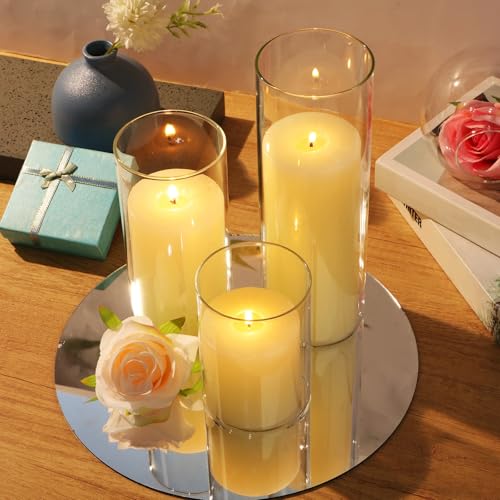 Shihanee 36 Pcs Pillar Candles with Glass Cylinder Vases Tall Hurricane Candle Holders Cylinder Vases for Centerpieces Wedding Party Decor, Total 18 Sets(Clear,Ivory White) - color: Clear,ivory White