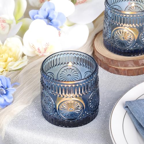 6Pcs Large Votive Candle Holders Blue Glass Tealight Candle Holders for Wedding, Table Centerpiece, Party, Birthday, Home Decor - color: Blue