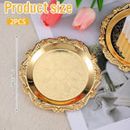 2 PCS Gold Pillar Candle Holder Decor, 5.9 Inch Round Metal Carved Candle Tray, Pillar Candles Plates Stand Decorative for Scented Ball Flameless Candles LED Coffee Table Wedding Party Home
