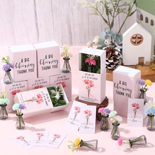 24 Sets Mother's Day Bulk Gifts for Women Teacher Nurse Appreciation Positive Mini Bud Vases with Flower Office Desk Decor Mini Box Breathing Thank You Gifts for Graduation Coworker Staff (Gray) - color: Gray