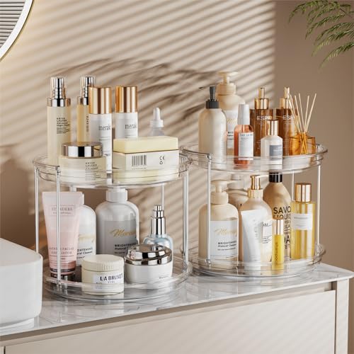 LAMU 2 Pack 2 Tier Lazy Susan Turntable Organizer 9.25'' Rotating Spice Rack Organization for Cabinet, Kitchen, Pantry, Countertop, Bathroom, Vanity, Medicine Cabinet Organizer, Clear - color: Clear, size: 9.25in 2 Pack