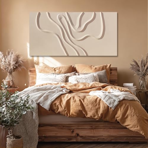 Hue7Art Abstract Beige Canvas Wall Art Modern Minimalist Geometric Hand Painting Artwork for Living Room Bedroom Office Neutral Wall Decor 24x48 Inch - color: Beige, size: 48"L x 24"W