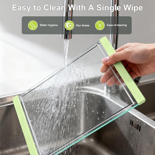Tempered Glass Cutting Board Set for Kitchen Counter - Dishwasher Safe with Juice Grooves, Non-Slip Silicone Edges & Beveled Grip - 16"x12" & 12"x8" Serving Tray (Green) - color: Green