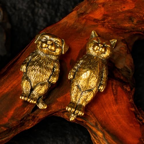 CHOVY Solid Brass Cat Figurines Set - Lying Down Animal Sculptures 100% Pure Brass, Handcrafted Vintage Collectible, Mid-Century Modern Desk Decor for Office, Living Room Shelf & Gift for Pet Lovers - color: Lying Flat Cat