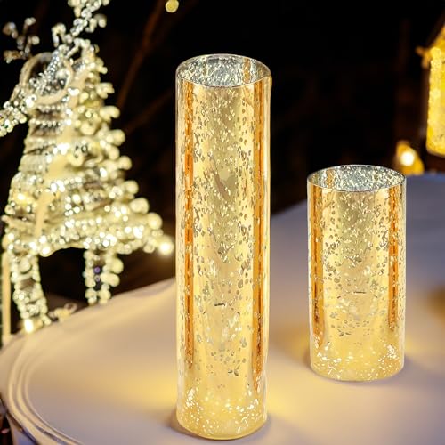 WGVI Hurricane Candle Holder Sleeve, W: 3", Ht: 14", Gold Speckled Glass Cylinder Open Both Ends, Chimney Tube Shade, 1 Piece - size: 3x14"H