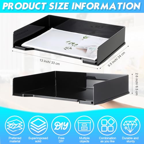 DoubleFill 4 Pcs Stackable Letter Tray Rectangular Plastic Desk Organizer 13 x 9.5 x 2.6 in Paper Holder File Tray Accessories Rack for Desktop Office Desk Drawers (Black) - color: Black