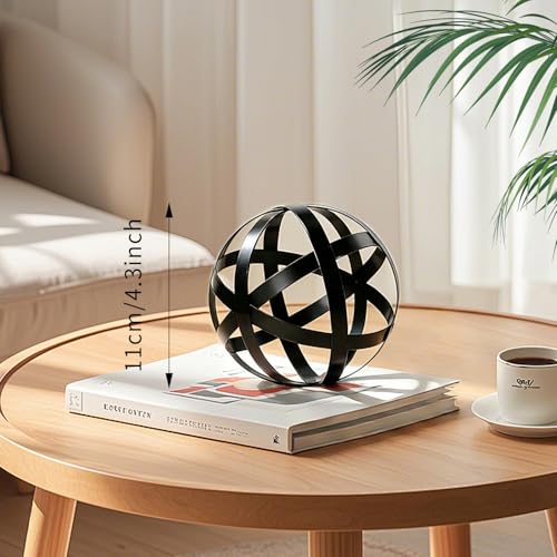 Decorative Sphere Metal Band Ball Orbs Decorative Balls Home Decor Accents Tabletop Decorations for Living Room, Kitchen, Bedroom Centerpiece for Dining Room Coffee Table, Side Tables (Black) - color: Black