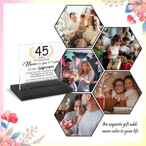 45Years Work Anniversary Desk Decor Gifts for Employee, 45th Grade Promotion Gifts for Coworker,Modern Transparent Acrylic Desk Plaque with Inspirational Quotes, 10 x 10 x 1.5 cm,XXY113 - style: 45Years Work Anniversary
