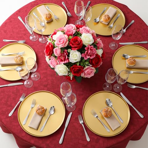 Molain 12 Inch Gold Tray, 6 Pcs Round Serving Stainless Steel Circle Platter Decorative Plate Coffee Table Makeup Organizer Dishes for Bar Display Food Kitchen Dessert Cart Bathroom Candle Display