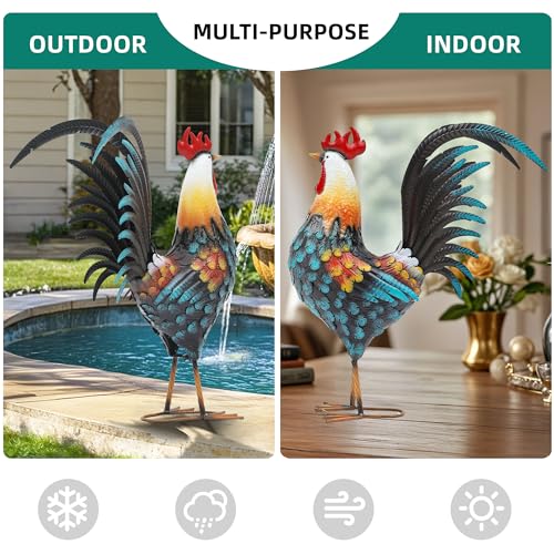 32" Large Metal Rooster Yard Decor, Outdoor Garden Statues, Metal Chicken Sculpture for Backyard Patio Kitchen Living Room Decor - color: 32"h Extra-large Blue Rooster