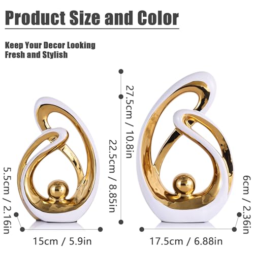 Home Decor Accent,Porcelain Art Mid Century Bookshelf Decorations,Gold Centerpieces for Tables,Abstract Ceramic Statue Sculpture for Coffee Table Mantel Tv Stand Centerpieces (White Gold, Large) - color: White Gold, size: Large