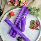 DEYBBY Natural Beeswax Taper Candles, Hand-Rolled Beeswax Candles Honeycomb Design, Dripless and Smokeless,Set of 6 (Purple) - color: Purple, size: 6 Pack