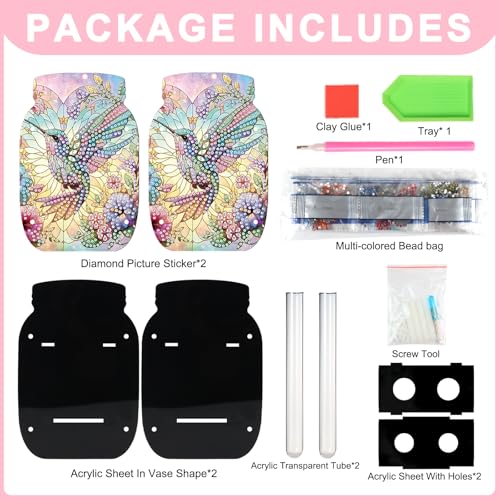 5D Diamond Art Painting Kit Vase, DIY Hummingbird Adult Shaped Diamond Acrylic Double-Sided Diamond Painting Multi Pattern Vase Handmade Crafts, Suitable for Home Living Room Desktop Decoration - color: Hummingbird