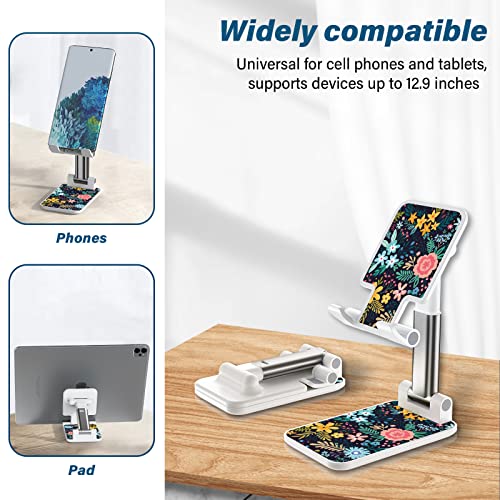 Foldable Phone Holder for Desk - Adjustable Angle Cell Phone Stand - Suitable for iPhone, Samsung - Black Flower - color: Black Flower