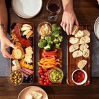 Large Solid Acacia Wood Serving Trays (17 x 6.5 inches) Rectangular Wooden Serving Platters for Home Decor, Food, Vegetables, Fruit, Charcuterie, Appetizer Serving Tray, Cheese Board (Set of 3 Plates) - size: Large