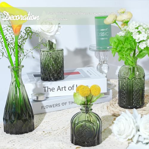 TBWIND Glass Bud Vase Set of 24, Small Green Flower Vases for Centerpieces in Bulk, Mini Vintage Vase for Wedding Decor, and Home Table Décor - color: 24pcs-green