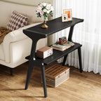 Tribesigns Solid Wood End Table, Modern Side Table for Couch, 2-Tier Narrow Tall End Table, Long Bedside Table for Living Room, Bedroom, Black - color: Black