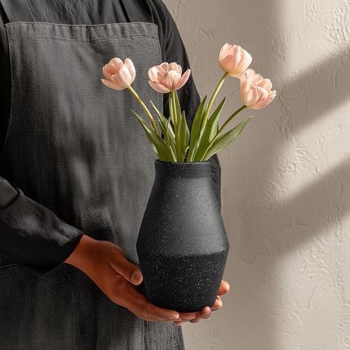 1pcs. Black Vase for Home Decor Table, Living Room, Entryway Ceramic Geometric Wide-Mouth for Flowers Textured Matte Unglazed Pottery - Black Height 9.41 in/Width 6.1 in/Opening 3.66 in - color: Black, size: 10 inch