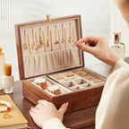 CHOSIN Black Walnut Wooden Jewelry Box for Women 2 Layer Jewelry Organizer with Removable Tray for Watches Rings Earrings Necklace Bracelets Storage Gifts for Mom - style: 2 Layer B