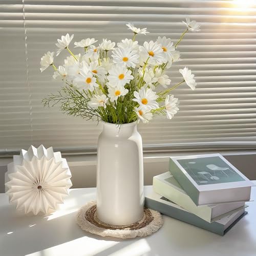 Modern White Metal Vase for Pampas Grass Bouquet, 10.67" Minimalist House Living Room Bedroom Restroom Decor Aesthetic, Anniversary Wedding Gift for Centerpiece Table Decorations Accessories for Women - color: White