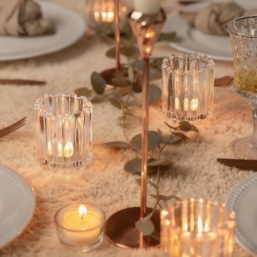 6 Pcs Clear Glass Tea Light Candle Holder Votive Candle Holders Bulk Candle Votives for Wedding Table Decor, Vintage Votive Candle Holders for Table Centerpiece, Christmas, Holiday Decor