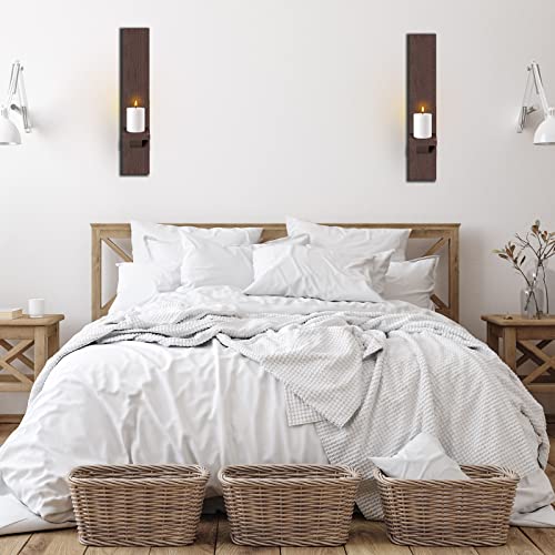 Potchen 4 Set Wooden Wall Candle Holder Sconces Mount Decorative Holders Decor Rustic Hanging Shelf Living Room Decoration for Farmhouse Bathroom Bedroom Vase Living Room(Brown) - color: Brown
