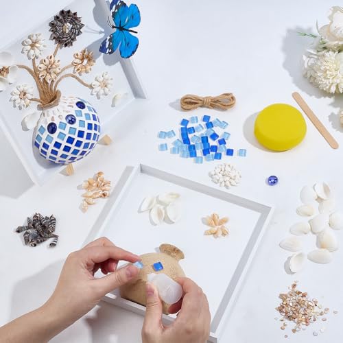 WEBEEDY DIY Vase Mosaic Shell Painting Kit DIY Vase Flower Mosaic Arts Crafts with Vases, Wood Frame, Mosaics Tiles, Shells, Butterfly and Accessories, Room Decor Handmade Gift for Christmas