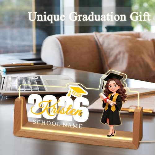 Custom Name Plate for Desk, Personalized Light Up Acrylic Desk Name Plate, Personalized Graduation Gifts 2026 for Him Her, Class of 2026 Graduate Gift, High School College Grad Gift (Graduation Girl) - color: Graduation Girl
