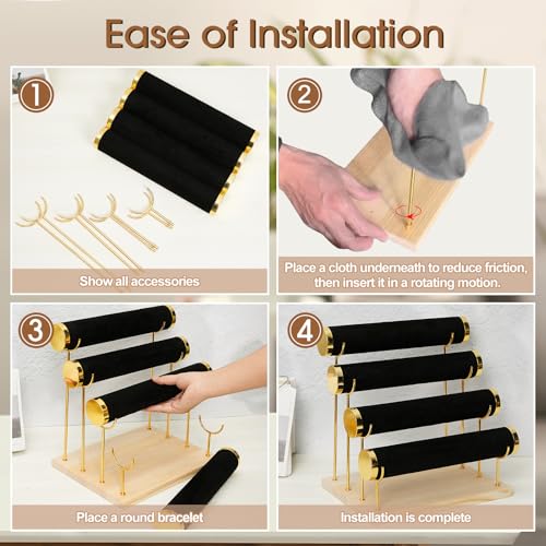 Wenqik 4 Tier Detachable Bracelet Holder Bracelet Display Stand Beige Velvet Jewelry Organizer Displays for Bangles Necklace Watches Scrunchies Hair Ties (Black) - color: Black, size: 13 x 11 x 8.3 Inch