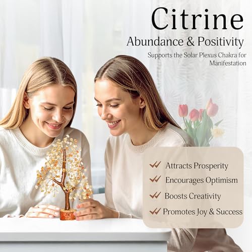 YATSKIA Citrine Crystal Tree of Life - Gemstone Tree - Citrine Crystal Stone Decor - Good Luck Gifts - Home Decor - Crystals Gifts - color: Citrine Golden Wire