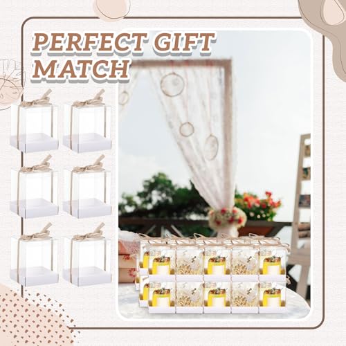 Cunno 36 Set 3.5 x 3.5 x 4.3 in Candle Gift Package Valentine's Transparent Box 4-18 oz Handmade Tealight Candle Holder Paper Bottom Ribbon for Wedding Baby Shower Party Mug(White) - color: White