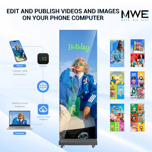 80 Inch LED Digital Signage Display, Foldable Seamless Stitching Kiosk, P1.86 GOB LED Screen Poster with Flight Case, Commercial Advertising Display for Events, Rentals and Weddings (Black, 1 Unit) - size: 1 Unit